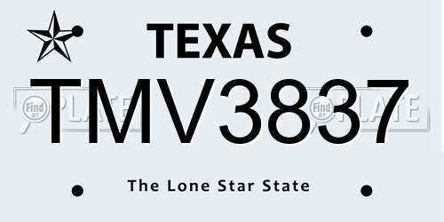 TMV3837 Texas License Plate