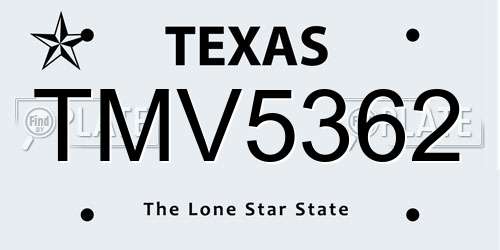 TMV5362 Texas License Plate