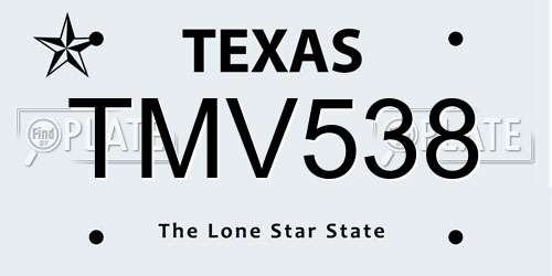 TMV538 Texas License Plate