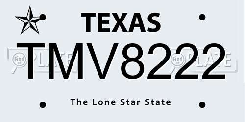 TMV8222 Texas License Plate