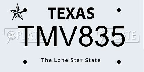 TMV835 Texas License Plate