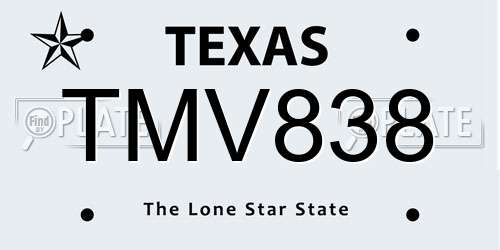 TMV838 Texas License Plate