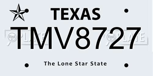 TMV8727 Texas License Plate