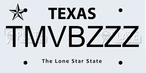 TMVBZZZ Texas License Plate