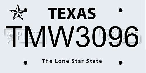 TMW3096 Texas License Plate