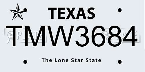 TMW3684 Texas License Plate