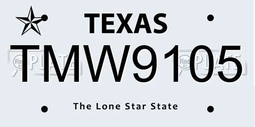 TMW9105 Texas License Plate