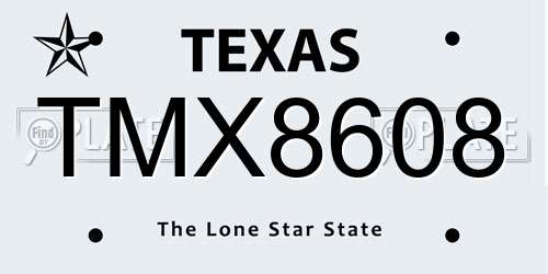 TMX8608 Texas License Plate
