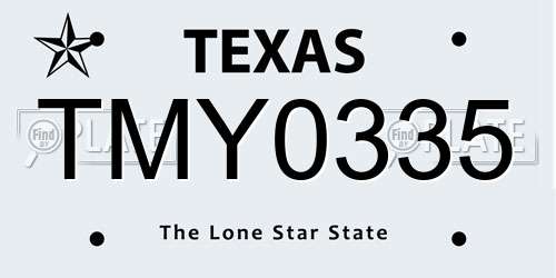 TMY0335 Texas License Plate