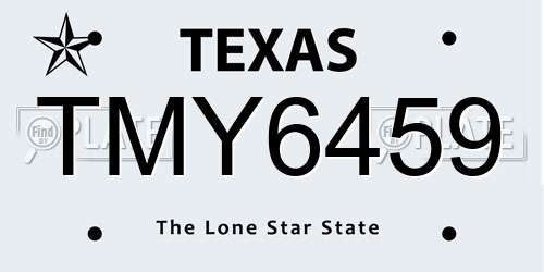 TMY6459 Texas License Plate