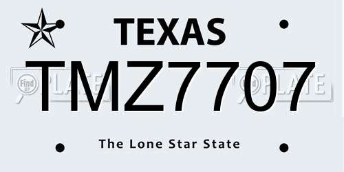 TMZ7707 Texas License Plate
