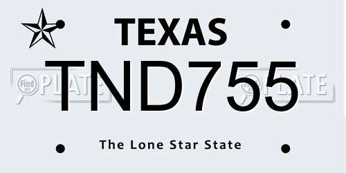TND755 Texas License Plate