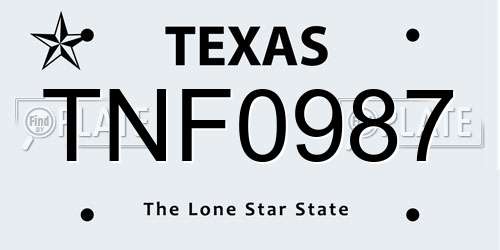 TNF0987 Texas License Plate