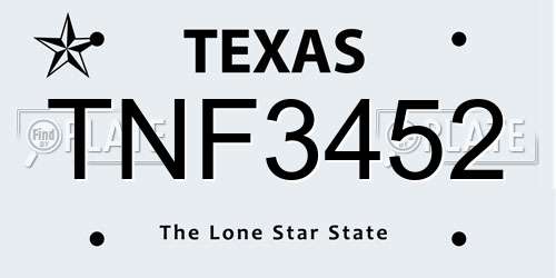 TNF3452 Texas License Plate
