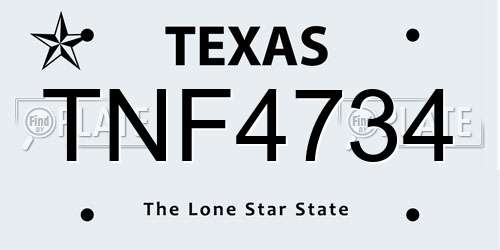 TNF4734 Texas License Plate