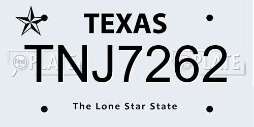 TNJ7262 Texas License Plate