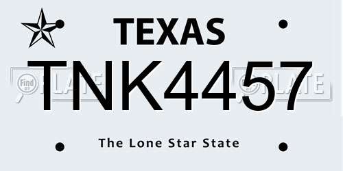 TNK4457 Texas License Plate