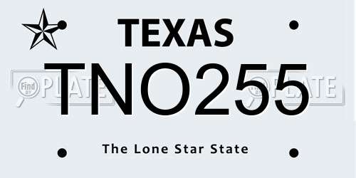 TNO255 Texas License Plate