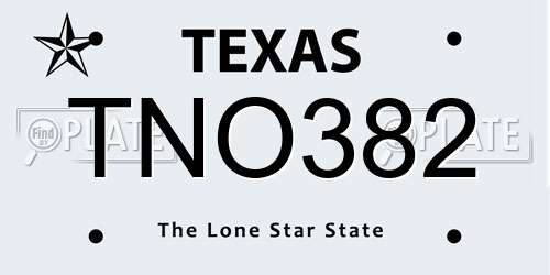 TNO382 Texas License Plate