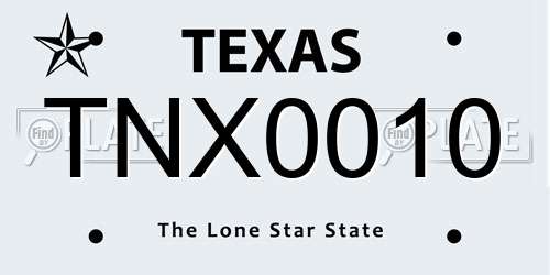 TNX0010 Texas License Plate