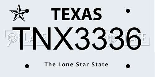 TNX3336 Texas License Plate