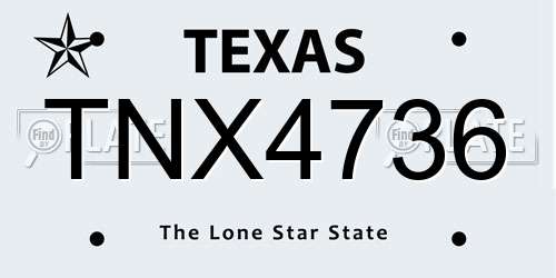 TNX4736 Texas License Plate