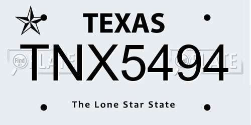 TNX5494 Texas License Plate