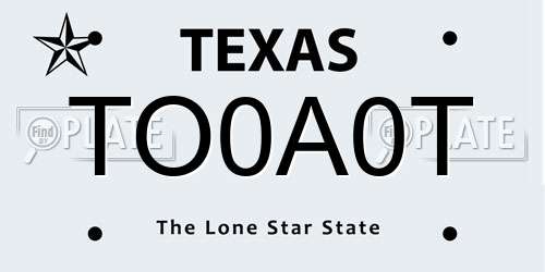 TO0A0T Texas License Plate