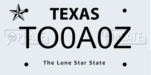 TO0A0Z Texas License Plate
