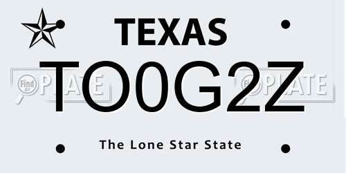 TO0G2Z Texas License Plate
