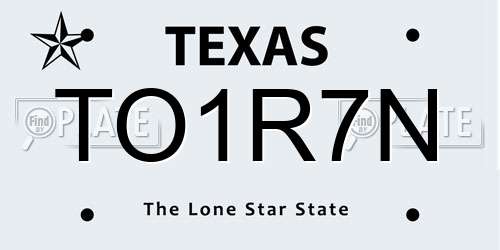 TO1R7N Texas License Plate