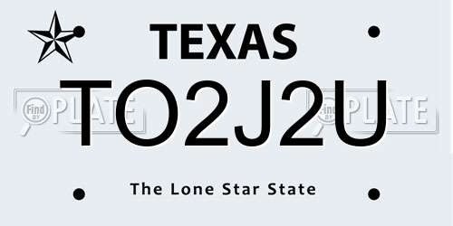 TO2J2U Texas License Plate