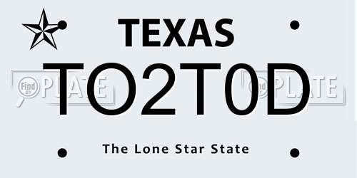 TO2T0D Texas License Plate