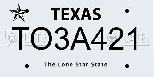 TO3A421 Texas License Plate