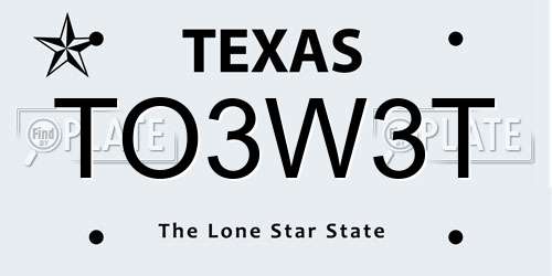 TO3W3T Texas License Plate