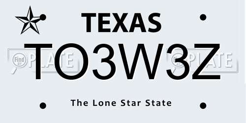 TO3W3Z Texas License Plate