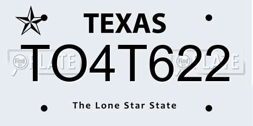 TO4T622 Texas License Plate
