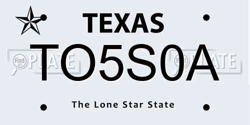TO5S0A Texas License Plate