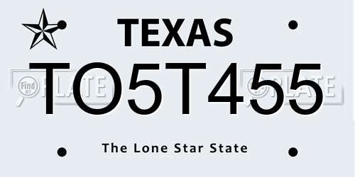 TO5T455 Texas License Plate