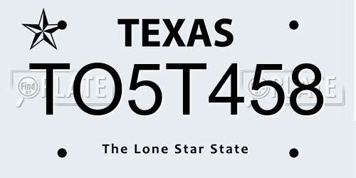 TO5T458 Texas License Plate
