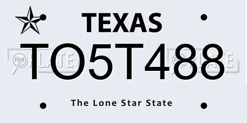 TO5T488 Texas License Plate