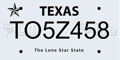 TO5Z458 Texas License Plate