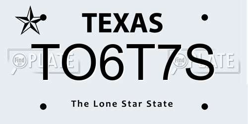 TO6T7S Texas License Plate