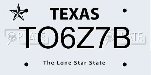 TO6Z7B Texas License Plate