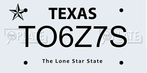 TO6Z7S Texas License Plate
