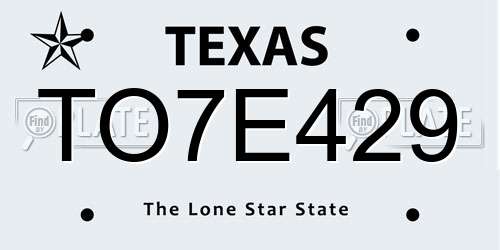 TO7E429 Texas License Plate