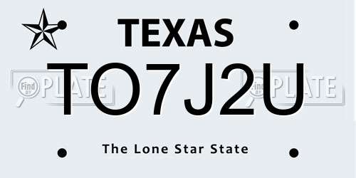 TO7J2U Texas License Plate