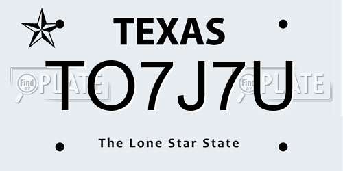 TO7J7U Texas License Plate