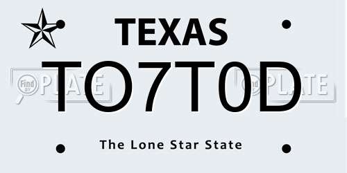 TO7T0D Texas License Plate