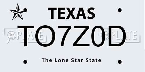 TO7Z0D Texas License Plate